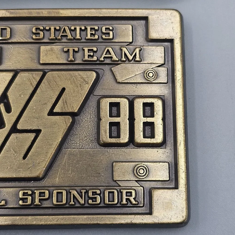 Vintage 1988 USA Olympic Belt Buckle (2) Brass Shooting Team Official Sponsor